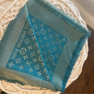 Louis Vuitton Teal and Silver Scarf